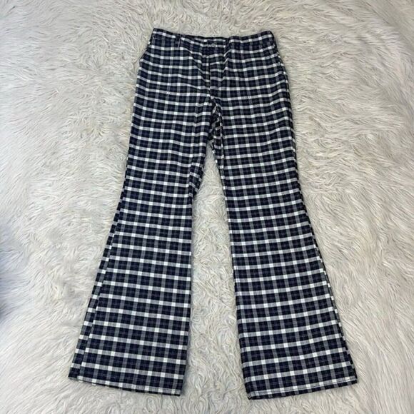 Wrangler Womens Vintage 70s Blue & White Plaid Flared Bootcut Western Pants